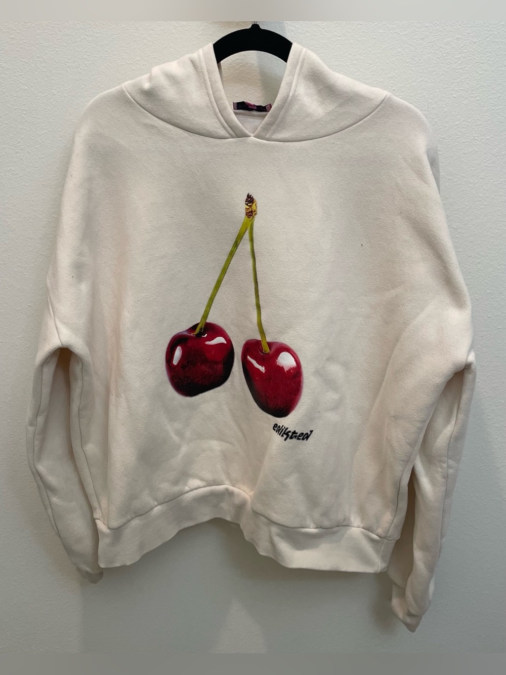 Edikted Oversized Cream Sweatshirt Hoodie with Cherry Print Graphic